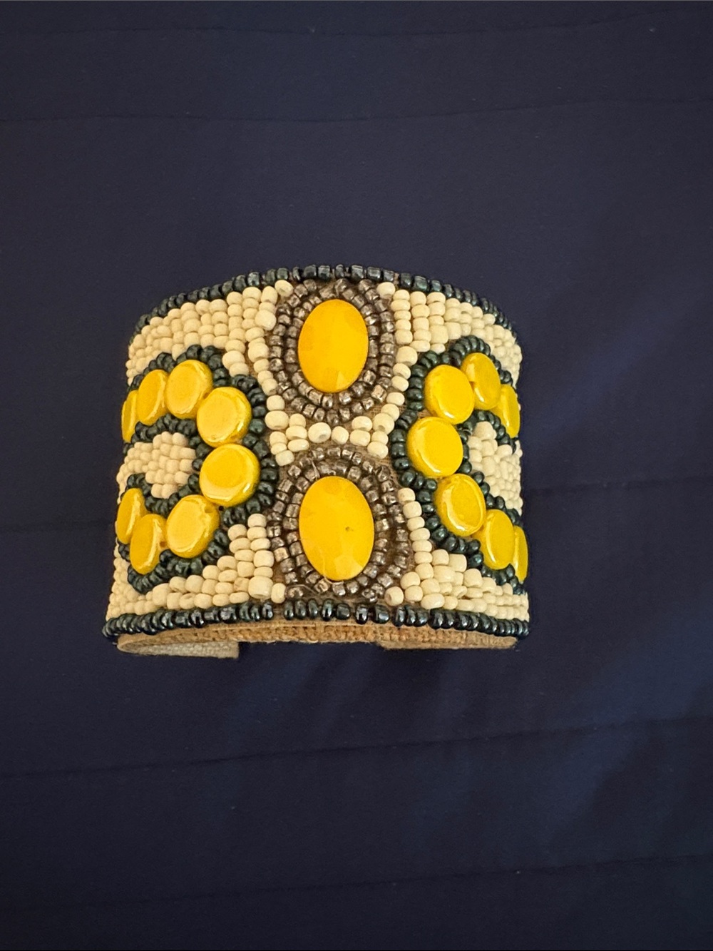Sam Dupont Devi Cuff Beaded Bracelet Lemon Drop & Aged Tin